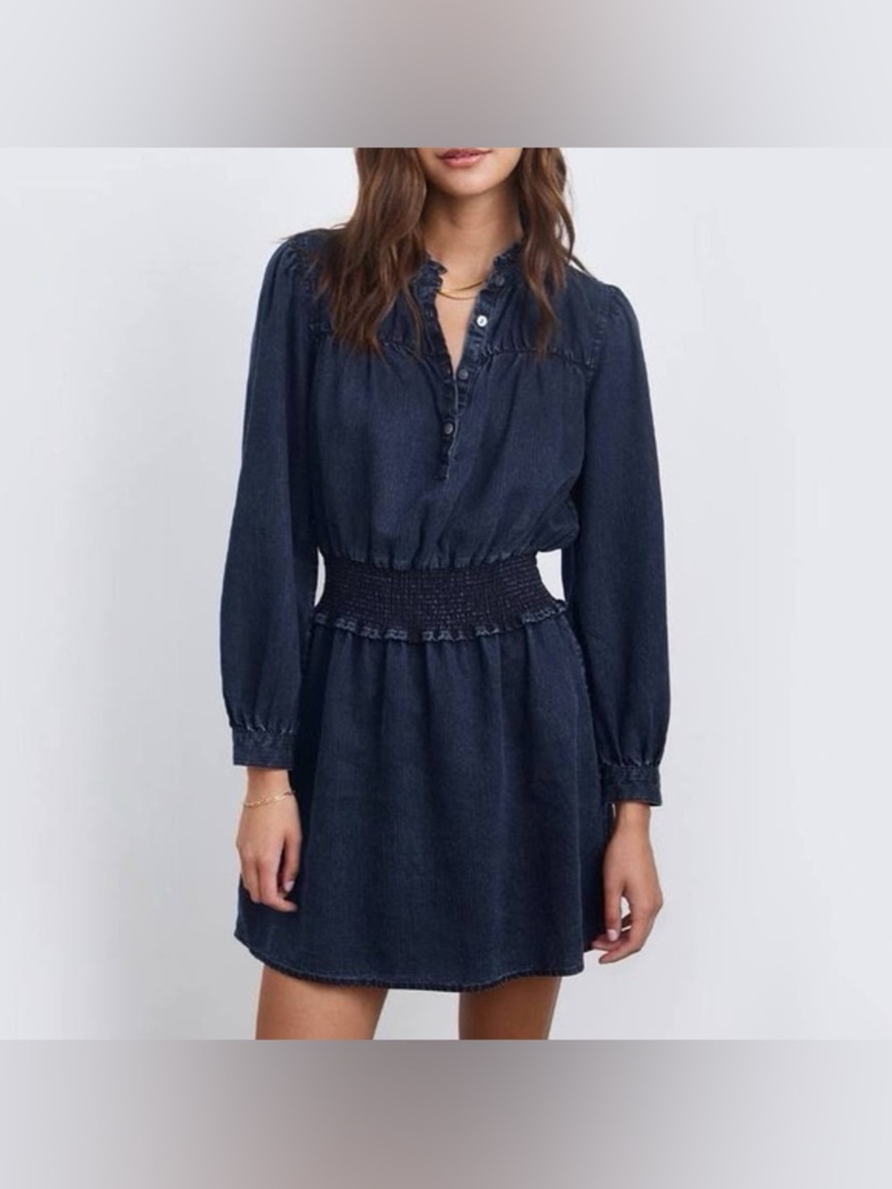 Rails Shawna Dark Denim Chambray Smocked Mini Dress Size M